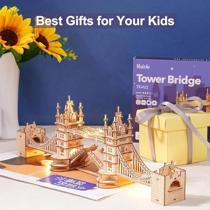 3D WOODEN PUZZLES DIY LONDON TOWER BRIDGE CRAFT MODEL KITS FOR ADULTS TO BUILD BIRTHDAY GFIT FOR FRIENDS AND FAMILY - Image 3